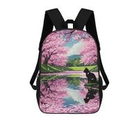 sinyumoney Kids Backpacks Black Cat Under Cherry Blossom Trees Backpack School Backpack Children School Bag Travel Rucksacks Book Bags 3D Printed Backpack for Kids Boys And Girls 17inch