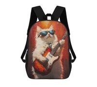 sinyumoney Kids Backpacks, Cat Playing Guitar Art Print Kids Backpack Student School Bag 3D Printed Bag Travel Backpacks Fashion Backpack Children Waterproof School Bags 17inch