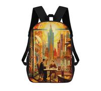 sinyumoney Kids Backpacks, Cityscape Meeting Kids Backpack Student School Bag 3D Printed Bag Travel Backpacks Fashion Backpack Children Waterproof School Bags 17inch
