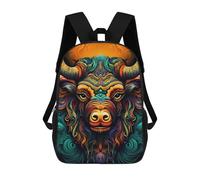 sinyumoney Kids Backpacks, Colorful Bull Illustration-1 Kids Backpack Student School Bag 3D Printed Bag Travel Backpacks Fashion Backpack Children Waterproof School Bags 17inch