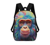 sinyumoney Kids Backpacks, Colorful Chimpanzee Portrait -2 Kids Backpack Student School Bag 3D Printed Bag Travel Backpacks Fashion Backpack Children Waterproof School Bags 17inch