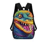 sinyumoney Kids Backpacks Colorful Crocodile Artwork Backpack School Backpack Children School Bag Travel Rucksacks Book Bags 3D Printed Backpack for Kids Boys And Girls 17inch