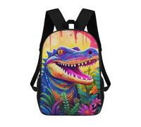 sinyumoney Kids Backpacks, Colorful Crocodile in Jungle Kids Backpack Student School Bag 3D Printed Bag Travel Backpacks Fashion Backpack Children Waterproof School Bags 17inch