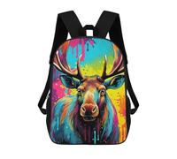sinyumoney Kids Backpacks, Colorful Deer Portrait-14 Kids Backpack Student School Bag 3D Printed Bag Travel Backpacks Fashion Backpack Children Waterproof School Bags 17inch