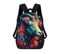 sinyumoney Kids Backpacks, Colorful Floral Goat Portrait Kids Backpack Student School Bag 3D Printed Bag Travel Backpacks Fashion Backpack Children Waterproof School Bags 17inch