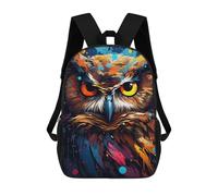 sinyumoney Kids Backpacks, Colorful Owl Portrait -2 Kids Backpack Student School Bag 3D Printed Bag Travel Backpacks Fashion Backpack Children Waterproof School Bags 17inch