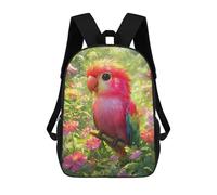 sinyumoney Kids Backpacks, Colorful Parrot in Flowers Kids Backpack Student School Bag 3D Printed Bag Travel Backpacks Fashion Backpack Children Waterproof School Bags 17inch