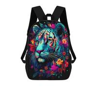 sinyumoney Kids Backpacks Colorful Tiger with Flowers Backpack School Backpack Children School Bag Travel Rucksacks Book Bags 3D Printed Backpack for Kids Boys And Girls 17inch