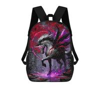 sinyumoney Kids Backpacks, Dark Winged Unicorn in Forest Kids Backpack Student School Bag 3D Printed Bag Travel Backpacks Fashion Backpack Children Waterproof School Bags 17inch