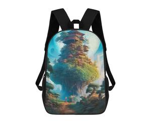 sinyumoney Kids Backpacks, Enchanted Treehouse Village Kids Backpack Student School Bag 3D Printed Bag Travel Backpacks Fashion Backpack Children Waterproof School Bags 17inch
