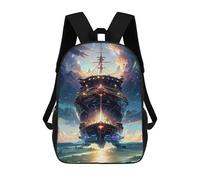 sinyumoney Kids Backpacks, Fantasy Ship in Cosmic Seascape Kids Backpack Student School Bag 3D Printed Bag Travel Backpacks Fashion Backpack Children Waterproof School Bags 17inch