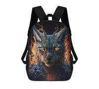sinyumoney Kids Backpacks, Flaming Lynx Wild Cat Art Print Kids Backpack Student School Bag 3D Printed Bag Travel Backpacks Fashion Backpack Children Waterproof School Bags 17inch
