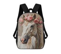 sinyumoney Kids Backpacks Floral Crown Horse Art Print Backpack School Backpack Children School Bag Travel Rucksacks Book Bags 3D Printed Backpack for Kids Boys And Girls 17inch