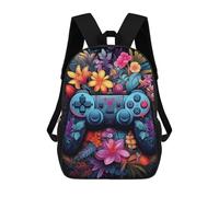 sinyumoney Kids Backpacks, Floral Gaming Controller Artwork Kids Backpack Student School Bag 3D Printed Bag Travel Backpacks Fashion Backpack Children Waterproof School Bags 17inch