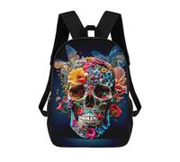 sinyumoney Kids Backpacks, Floral Skull Artwork Kids Backpack Student School Bag 3D Printed Bag Travel Backpacks Fashion Backpack Children Waterproof School Bags 17inch