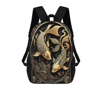 sinyumoney Kids Backpacks, Golden Koi Fish Artwork-1 Kids Backpack Student School Bag 3D Printed Bag Travel Backpacks Fashion Backpack Children Waterproof School Bags 17inch