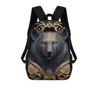 sinyumoney Kids Backpacks Golden Ornate Bear Portrait Backpack School Backpack Children School Bag Travel Rucksacks Book Bags 3D Printed Backpack for Kids Boys And Girls 17inch