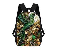sinyumoney Kids Backpacks, Green Hummingbird with Moon Kids Backpack Student School Bag 3D Printed Bag Travel Backpacks Fashion Backpack Children Waterproof School Bags 17inch