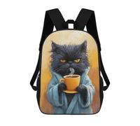 sinyumoney Kids Backpacks, Grumpy Cat in Robe with Coffee Cup Kids Backpack Student School Bag 3D Printed Bag Travel Backpacks Fashion Backpack Children Waterproof School Bags 17inch