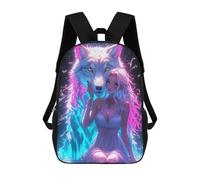 sinyumoney Kids Backpacks, Guardian with Neon Wolf Kids Backpack Student School Bag 3D Printed Bag Travel Backpacks Fashion Backpack Children Waterproof School Bags 17inch