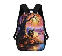 sinyumoney Kids Backpacks, Halloween Cat by The Lake Kids Backpack Student School Bag 3D Printed Bag Travel Backpacks Fashion Backpack Children Waterproof School Bags 17inch