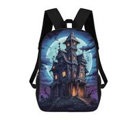sinyumoney Kids Backpacks, Halloween Haunted House Kids Backpack Student School Bag 3D Printed Bag Travel Backpacks Fashion Backpack Children Waterproof School Bags 17inch