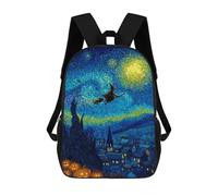 sinyumoney Kids Backpacks Halloween Night Sky Art Print Backpack School Backpack Children School Bag Travel Rucksacks Book Bags 3D Printed Backpack for Kids Boys And Girls 17inch