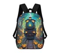 sinyumoney Kids Backpacks Halloween Train Through The Woods -1 Backpack School Backpack Children School Bag Travel Rucksacks Book Bags 3D Printed Backpack for Kids Boys And Girls 17inch