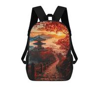 sinyumoney Kids Backpacks, Japanese Pagoda Sunset Kids Backpack Student School Bag 3D Printed Bag Travel Backpacks Fashion Backpack Children Waterproof School Bags 17inch
