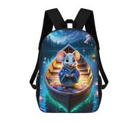 sinyumoney Kids Backpacks, Magical Mouse in Moonlit Boat Kids Backpack Student School Bag 3D Printed Bag Travel Backpacks Fashion Backpack Children Waterproof School Bags 17inch