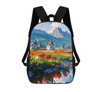 sinyumoney Kids Backpacks, Mountain Serenity with Flowers Kids Backpack Student School Bag 3D Printed Bag Travel Backpacks Fashion Backpack Children Waterproof School Bags 17inch