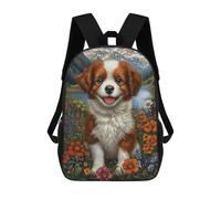 sinyumoney Kids Backpacks Nature's Cute Pup in Bloom Backpack School Backpack Children School Bag Travel Rucksacks Book Bags 3D Printed Backpack for Kids Boys And Girls 17inch