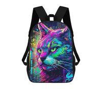 sinyumoney Kids Backpacks, Neon Cat Portrait -4 Kids Backpack Student School Bag 3D Printed Bag Travel Backpacks Fashion Backpack Children Waterproof School Bags 17inch