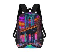 sinyumoney Kids Backpacks, Neon Cityscape with Bridge Kids Backpack Student School Bag 3D Printed Bag Travel Backpacks Fashion Backpack Children Waterproof School Bags 17inch