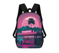 sinyumoney Kids Backpacks, Neon Desert Diner Kids Backpack Student School Bag 3D Printed Bag Travel Backpacks Fashion Backpack Children Waterproof School Bags 17inch