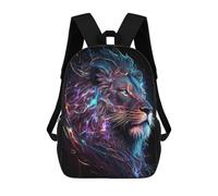 sinyumoney Kids Backpacks, Neon Lion Portrait Kids Backpack Student School Bag 3D Printed Bag Travel Backpacks Fashion Backpack Children Waterproof School Bags 17inch