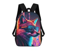 sinyumoney Kids Backpacks Neon Wolf Glasses Cityscape Backpack School Backpack Children School Bag Travel Rucksacks Book Bags 3D Printed Backpack for Kids Boys And Girls 17inch