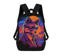 sinyumoney Kids Backpacks, Neon Wolf in Sunglasses Kids Backpack Student School Bag 3D Printed Bag Travel Backpacks Fashion Backpack Children Waterproof School Bags 17inch