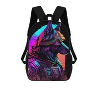 sinyumoney Kids Backpacks, Neon Wolf Portrait-2 Kids Backpack Student School Bag 3D Printed Bag Travel Backpacks Fashion Backpack Children Waterproof School Bags 17inch