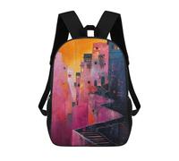 sinyumoney Kids Backpacks, Pink City Steps Kids Backpack Student School Bag 3D Printed Bag Travel Backpacks Fashion Backpack Children Waterproof School Bags 17inch