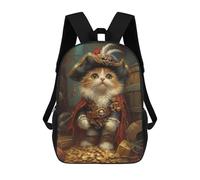 sinyumoney Kids Backpacks, Pirate Cat Treasure Chest-19 Kids Backpack Student School Bag 3D Printed Bag Travel Backpacks Fashion Backpack Children Waterproof School Bags 17inch