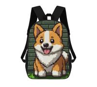 sinyumoney Kids Backpacks Pixelated Corgi Backpack School Backpack Children School Bag Travel Rucksacks Book Bags 3D Printed Backpack for Kids Boys And Girls 17inch