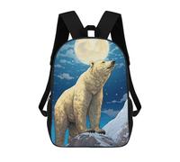 sinyumoney Kids Backpacks, Polar Bear Moonlit Majesty Kids Backpack Student School Bag 3D Printed Bag Travel Backpacks Fashion Backpack Children Waterproof School Bags 17inch