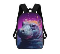 sinyumoney Kids Backpacks, Purple Hippo in Water Kids Backpack Student School Bag 3D Printed Bag Travel Backpacks Fashion Backpack Children Waterproof School Bags 17inch