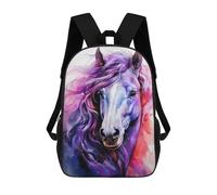 sinyumoney Kids Backpacks Purple Horse Watercolor Backpack School Backpack Children School Bag Travel Rucksacks Book Bags 3D Printed Backpack for Kids Boys And Girls 17inch