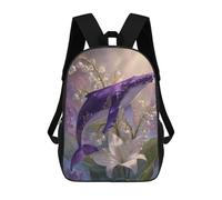 sinyumoney Kids Backpacks, Purple Whale with Flowers-1 Kids Backpack Student School Bag 3D Printed Bag Travel Backpacks Fashion Backpack Children Waterproof School Bags 17inch