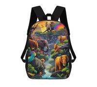 sinyumoney Kids Backpacks, Rainbow Jungle Paradise Kids Backpack Student School Bag 3D Printed Bag Travel Backpacks Fashion Backpack Children Waterproof School Bags 17inch