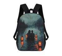 sinyumoney Kids Backpacks Romantic Couple on Dock with Lantern Glow at Dusk Backpack School Backpack Children School Bag Travel Rucksacks Book Bags 3D Printed Backpack for Kids Boys And Girls 17inch