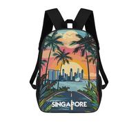 sinyumoney Kids Backpacks Singapore Skyline Sunset Backpack School Backpack Children School Bag Travel Rucksacks Book Bags 3D Printed Backpack for Kids Boys And Girls 17inch