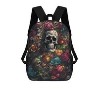 sinyumoney Kids Backpacks, Skulls And Flowers Artwork Kids Backpack Student School Bag 3D Printed Bag Travel Backpacks Fashion Backpack Children Waterproof School Bags 17inch